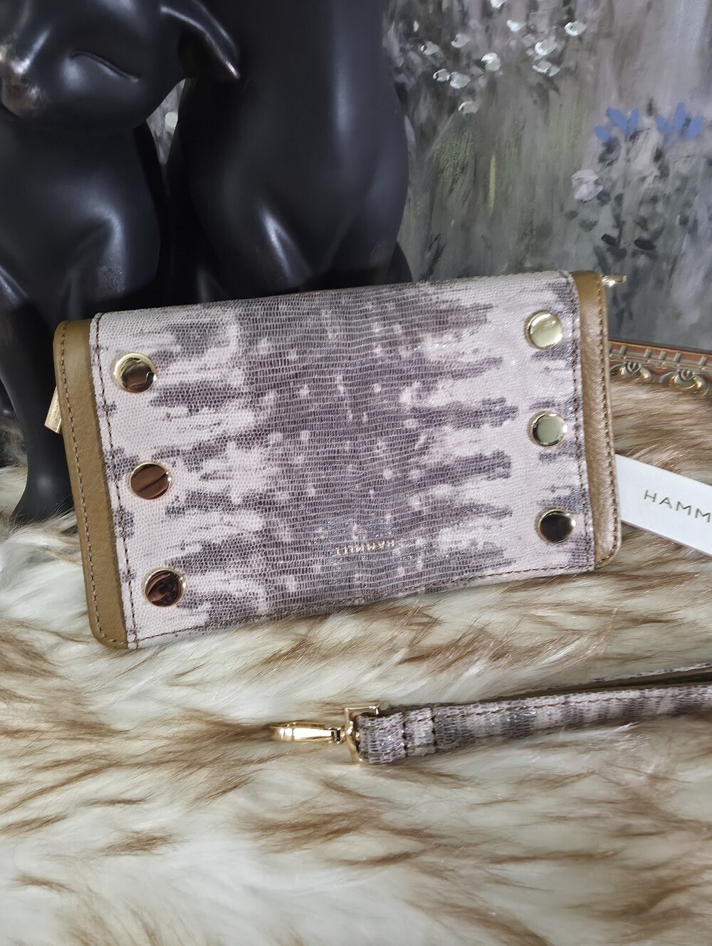 Hammitt Pink Taupe Metallic Studded Wristlet